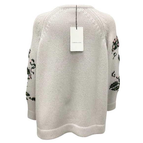 LAMBERTO LOSANI LIGHT GREY MULTI FLORAL CASHMERE KNIT PULLOVER SWEATER - Picture 3 of 6